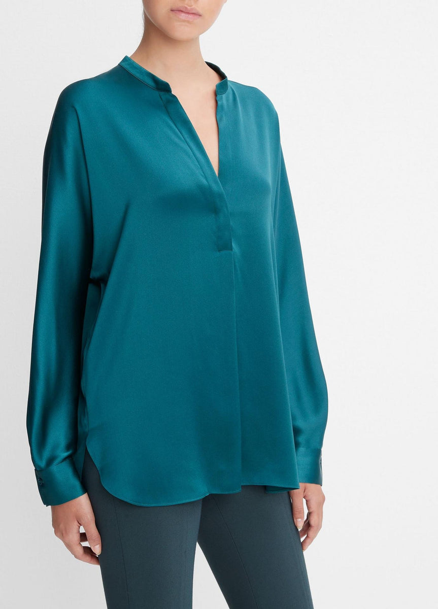 Vince Sleeveless Draped Stretch Silk Blouse