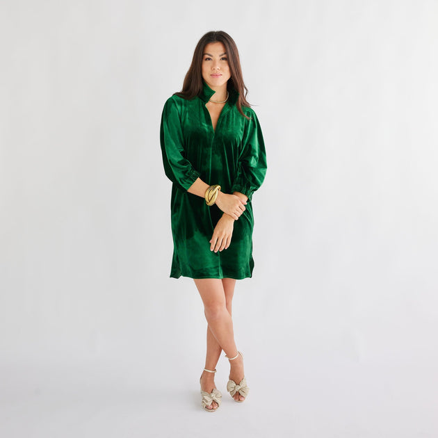 Bianca 100% Silk High Neck Blouse With Scarf In Emerald Green