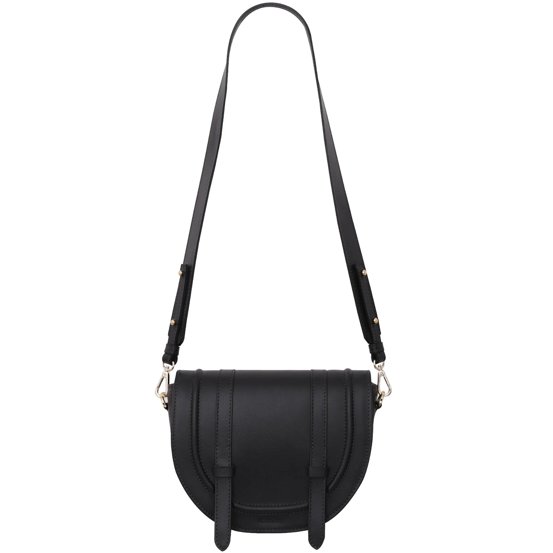 Faux Leather Two Front Zipper Pocket Crossbody Saddle Bag (Black)